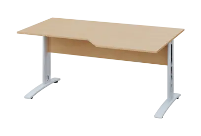 EZK 28 - 166 stůl kancelářský, rohový, pravý, kovová podnož bílá, deska 25 mm, široký 1600 mm, bříza irská